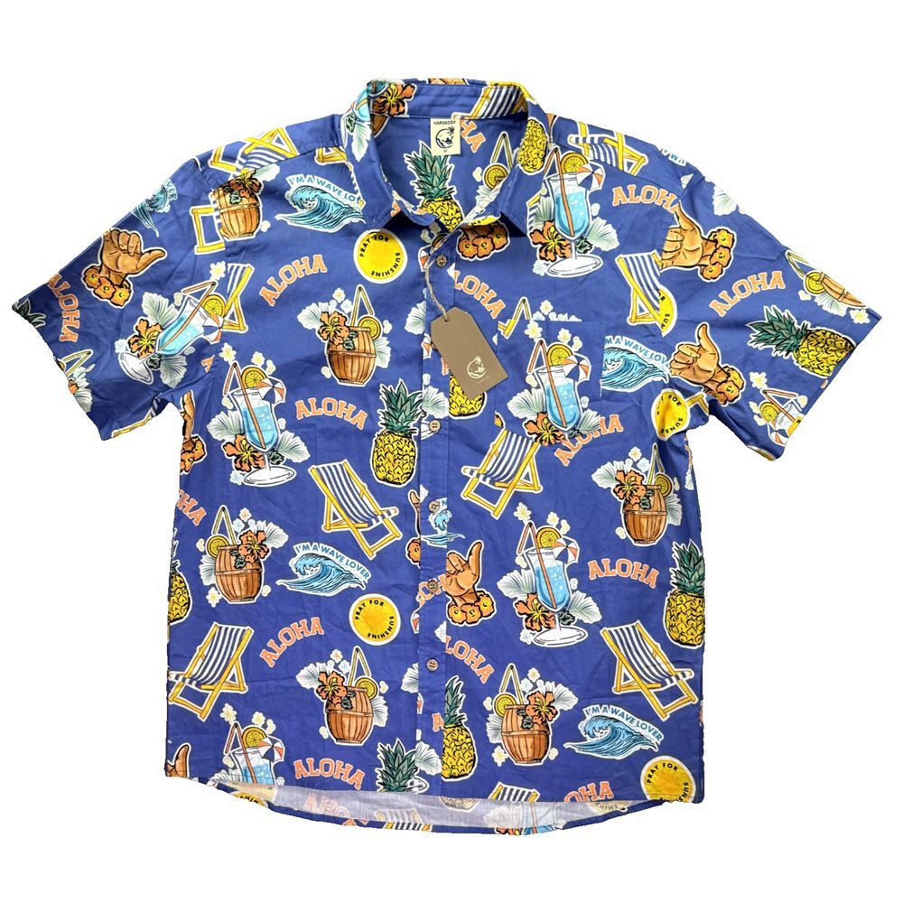 NEW Hardaddy Hawaiian‎ Shirt Mens Medium Pineapple Cocktail Cruise Aloha Surf